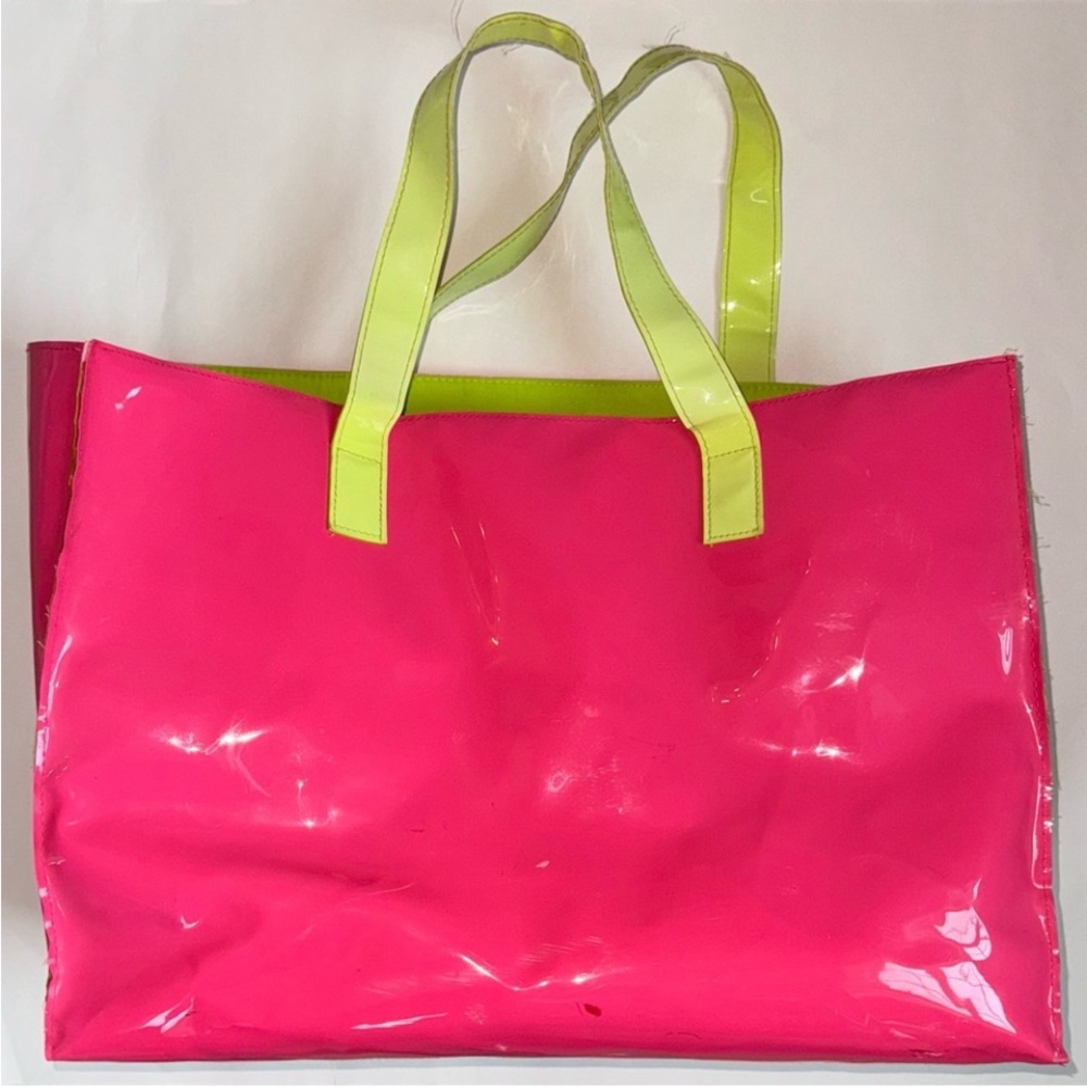Victoria’s Secret Tote Bag Beach Bag Neon Coral Pink Lime Green Shopper … - Picture 4 of 13